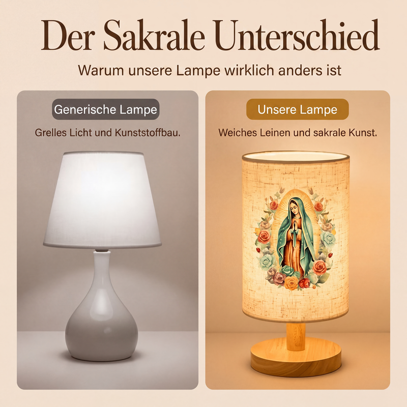 Holztischlampe mit Jungfrau-Maria-Muster