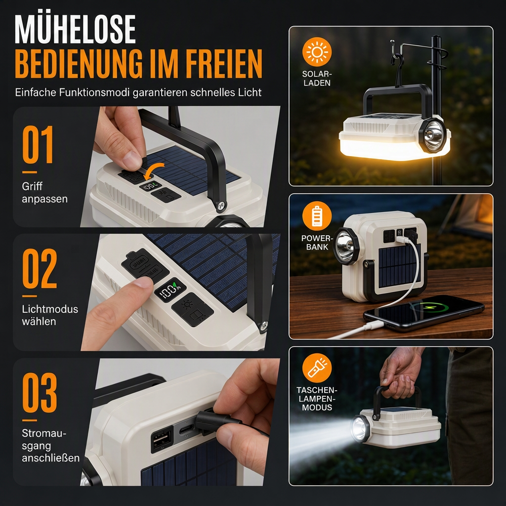 🏕️ 50% RABATT! 🔦 Solar-Campinglampe – Wiederaufladbar & lange Akkulaufzeit ✨