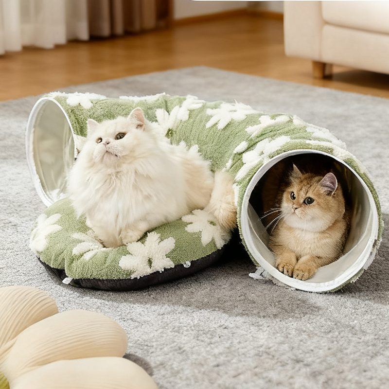 🐱 Donut-Katzentunnel aus Plüsch – weiche Spielröhre zum Rollen, Verstecken & Kuscheln