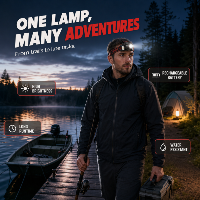 🎣🔦 Wiederaufladbare LED-Stirnlampe mit Bewegungssensor – kabellos & freihändig, ideal für Camping, Angeln & Arbeiten