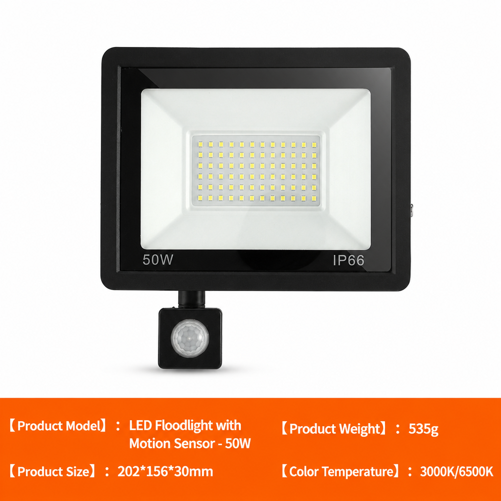 💡 50W LED-Außenstrahler mit PIR-Bewegungsmelder & Fernbedienung – IP66 wasserdicht, Aluminium, für Hof & Garten