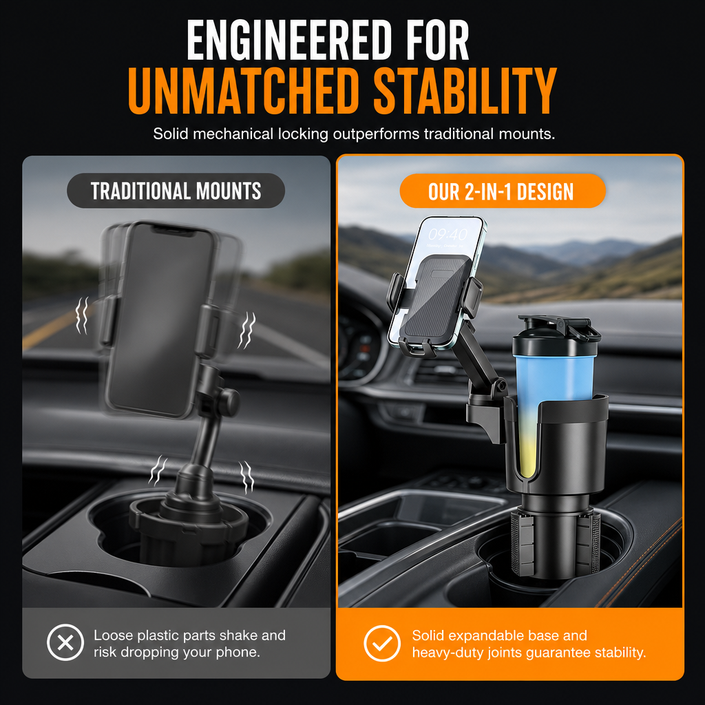 📢 50% RABATT! 🚗 2-in-1 Auto-Getränkehalter & Handyhalterung – erweiterbare Basis & drehbare Halterung
