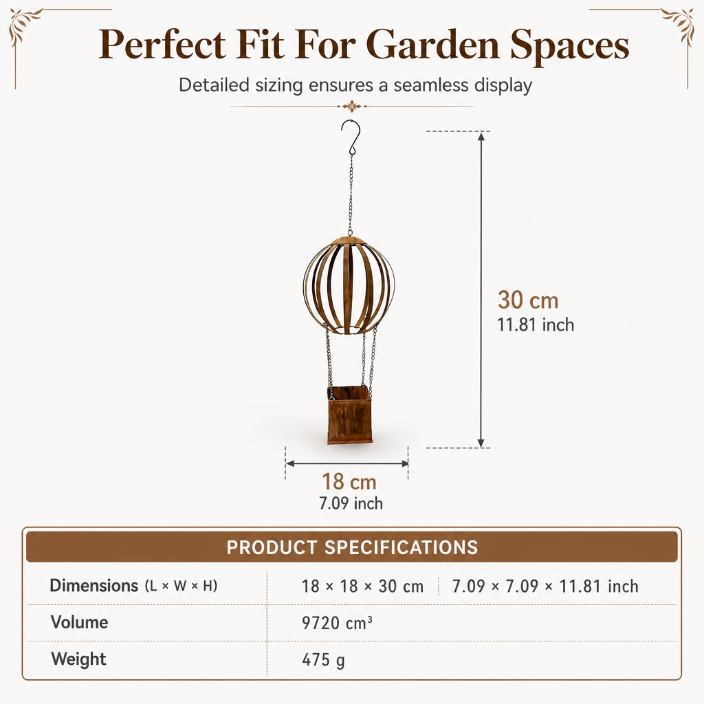 📢📢 50% OFF🌿Vintage Hot Air Balloon Hanging Planter – Distressed Metal Flower Pot for Garden & Patio Decor