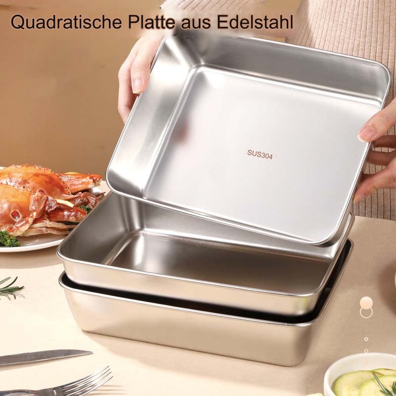 🎁【1+1 gratis】 Quadratische Platte aus Edelstahl (mit Deckel)