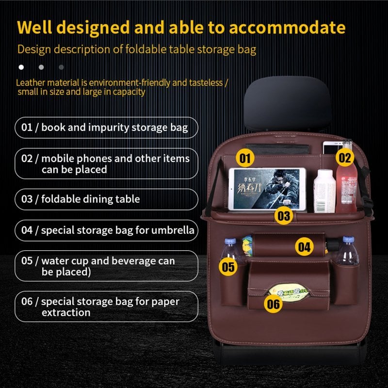 📢📢50 % Rabatt!! ⏰Auto Rücksitz Leder Organizer Aufbewahrungstasche mit faltbarem Tisch
