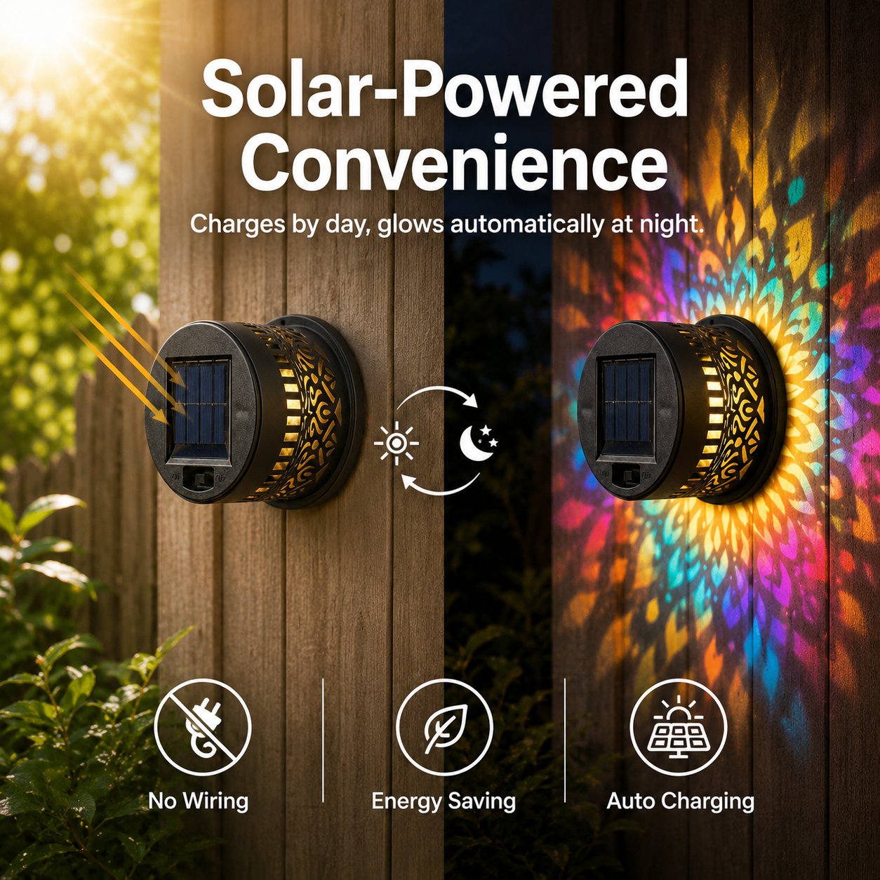 ⏰ 50 % RABATT – Nur für kurze Zeit☀️ Solar-Wandleuchte für Außenbereiche ✨ Zylindrisches Design mit Lichtmuster – Wetterfest für Garten, Terrasse & Balkon