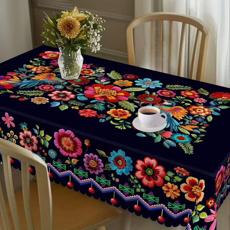 📢📢50 % RABATT !! ⏰Mexikanische Tischdecke mit Blumenmuster und Wellenrand