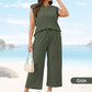 🍁Letzter Tag: 50% Rabatt✨2025 Neue Frauen Casual Cap Sleeve Top Wide Leg Crop Pants Zweiteilige Sets