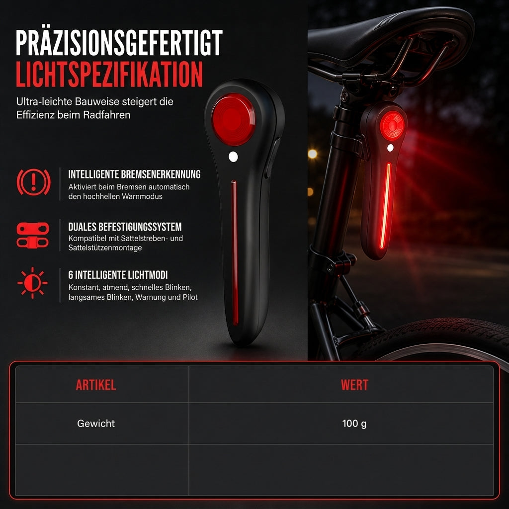 🚴50 % Rabatt💡Wiederaufladbare Fahrrad Rückleuchte, Bremslicht für Straße und Mountainbike