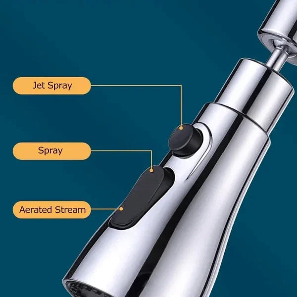 360°-Sprühkopf für Küchenarmaturen – 3 Funktionen mit Wasserstrahl, Sprühmodus und Pause