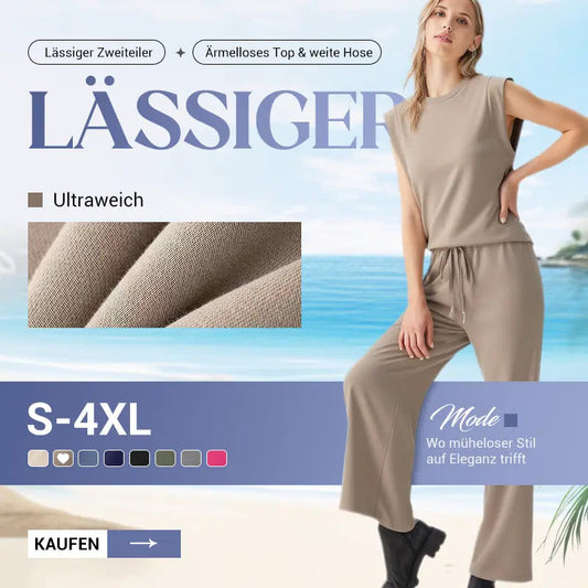 🍁Letzter Tag: 50% Rabatt✨2025 Neue Frauen Casual Cap Sleeve Top Wide Leg Crop Pants Zweiteilige Sets