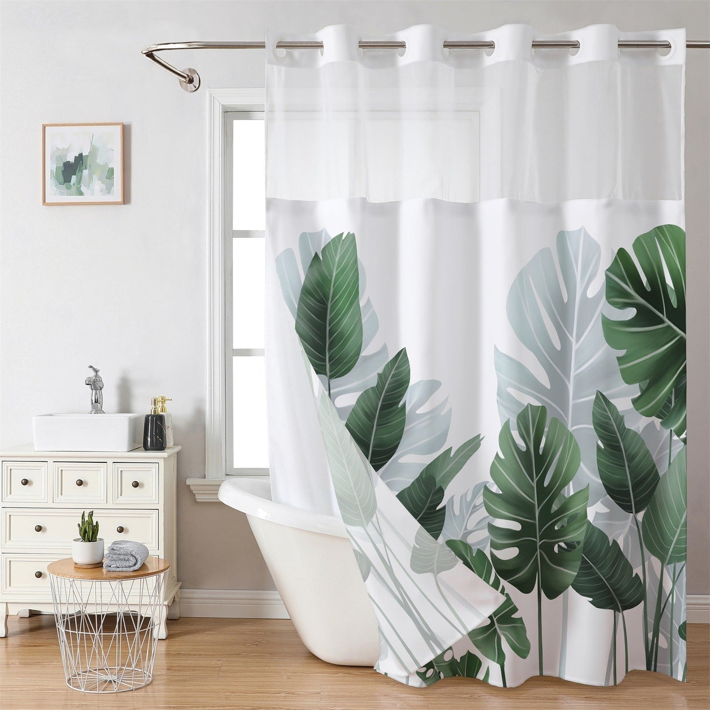 Doppellagiges Duschvorhang-Set mit Futter – Abnehmbar, Ohne Haken, Weißer Waffel-Design🚿🛁