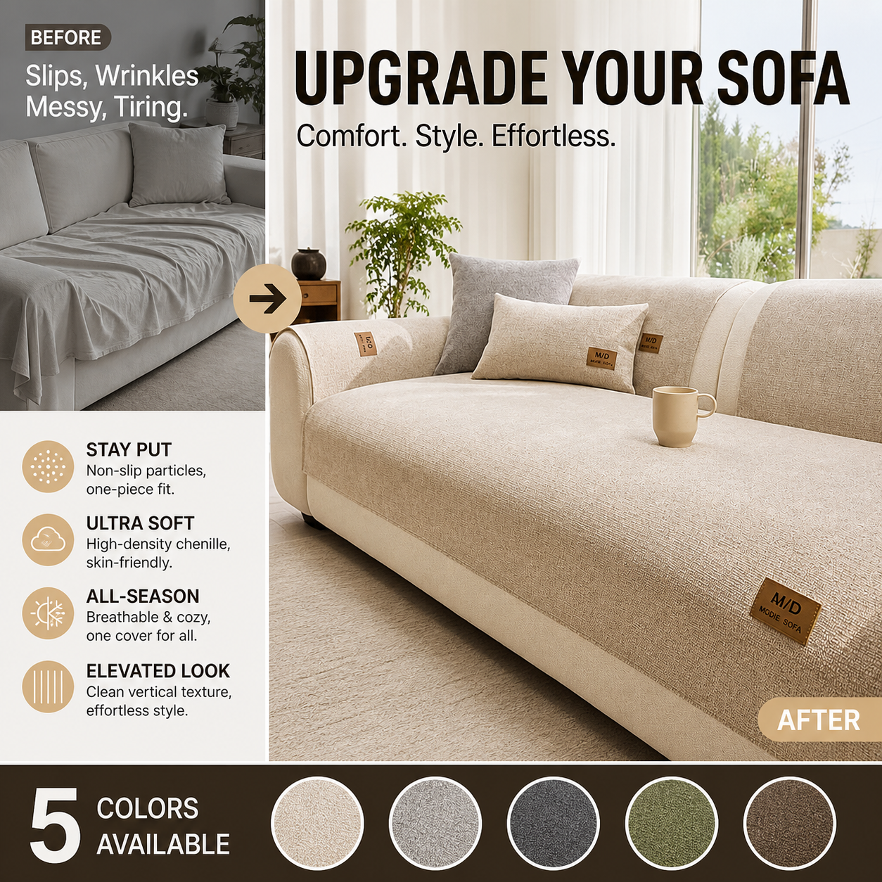 🛋️ Gepolsterte rutschfeste Sofaabdeckung – ultraweich, waschbar & kratzfest – ideal für Kinder und Haustiere 🐾