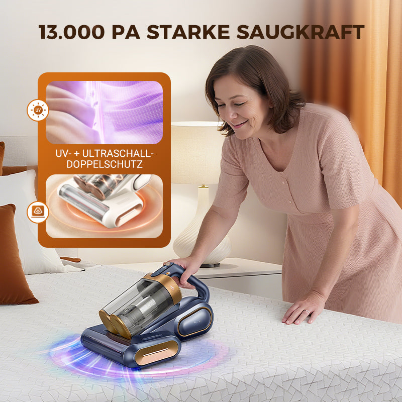 Staub- und Milbenentferner mit Doppelkamm-Filter – Starker Saugkraft, UV-Licht und Vibrationsbürste für Hygiene & Reinigung