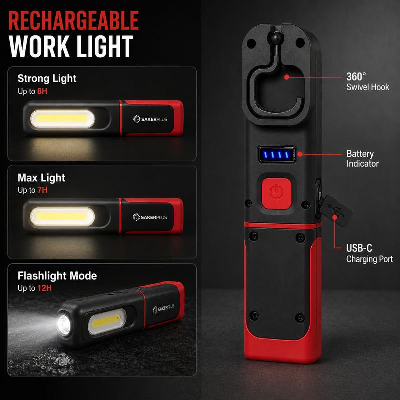 🔦 Wiederaufladbare COB-Arbeitsleuchte – 3000 Lumen Magnetische Inspektionslampe mit 360°-Drehhaken für Auto, Garage & Camping