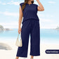 🍁Letzter Tag: 50% Rabatt✨2025 Neue Frauen Casual Cap Sleeve Top Wide Leg Crop Pants Zweiteilige Sets