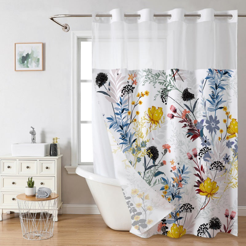 Doppellagiges Duschvorhang-Set mit Futter – Abnehmbar, Ohne Haken, Weißer Waffel-Design🚿🛁