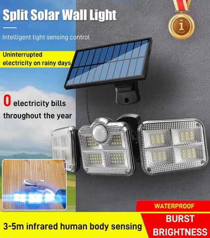 Solar-Wandleuchte mit drei Köpfen