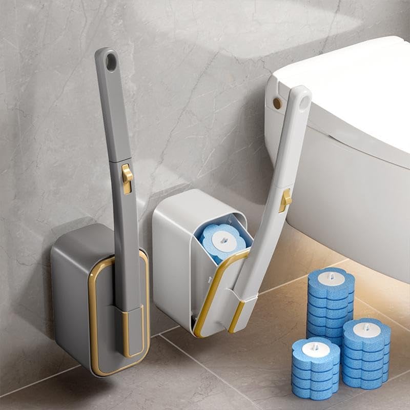 Snofrid Einweg-Toilettenbürste, Toilettenschüssel-Halterungsset mit 30 Stück Reinigungsnachfüllungen, Badezimmer-Reinigungssystem für Waschbecken, Badewanne, Abfluss, Waschbecken, Urinal, wandmontierte Toilettenbürste, Badezimmer-Reinigungsset