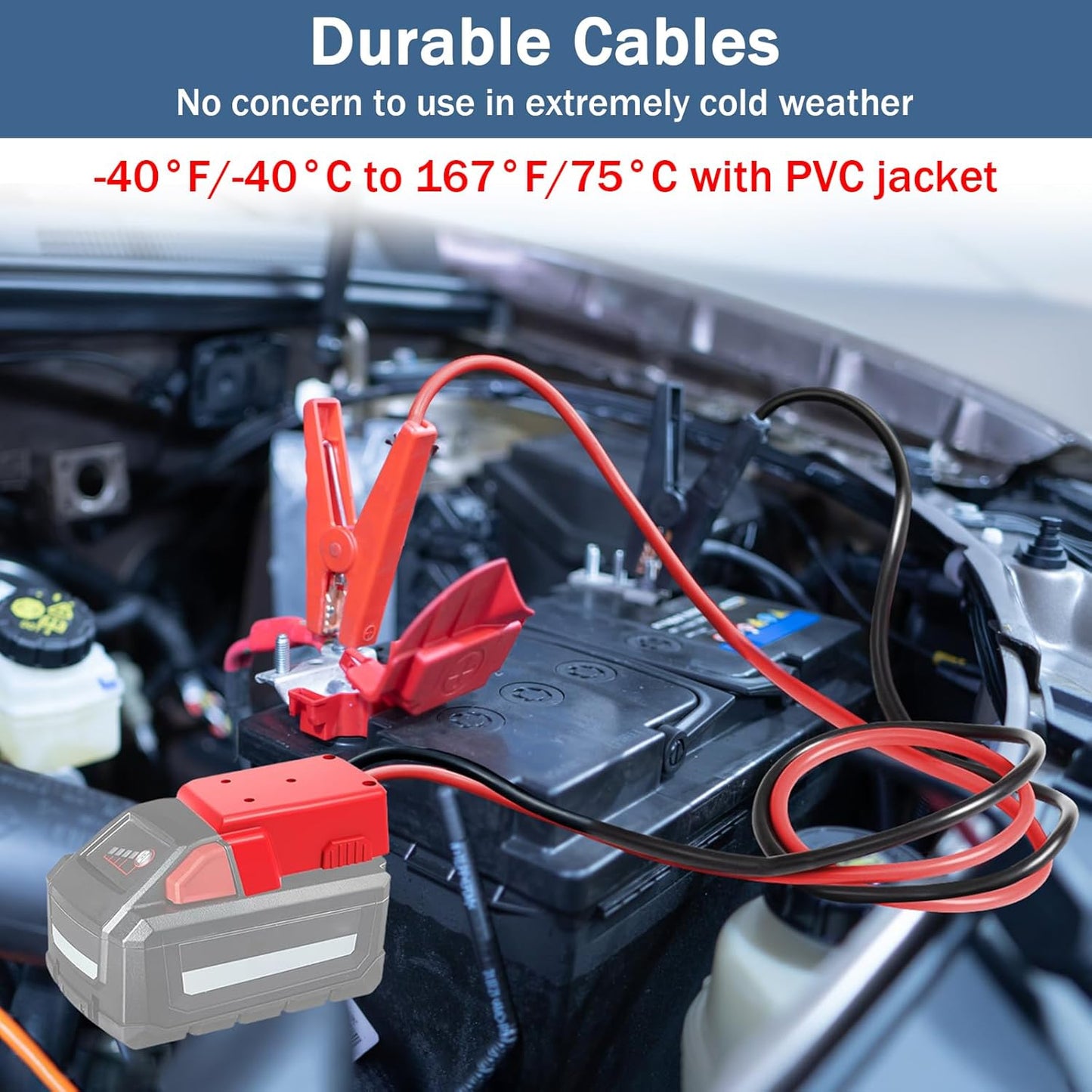 12AWG Silikon-Starthilfekabel (1,8m) – Extremwettertauglich (-75°C bis +200°C), 12-72V DC