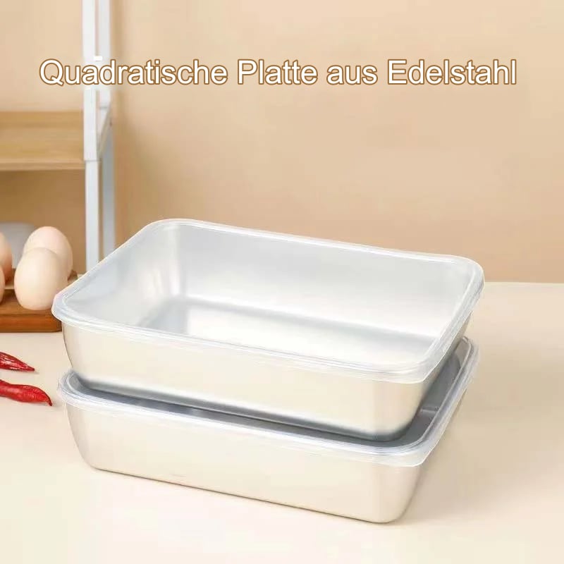 🎁【1+1 gratis】 Quadratische Platte aus Edelstahl (mit Deckel)
