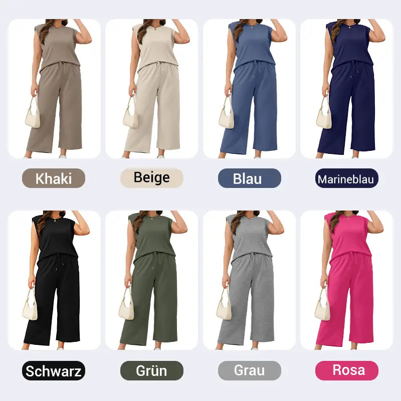 🍁Letzter Tag: 50% Rabatt✨2025 Neue Frauen Casual Cap Sleeve Top Wide Leg Crop Pants Zweiteilige Sets