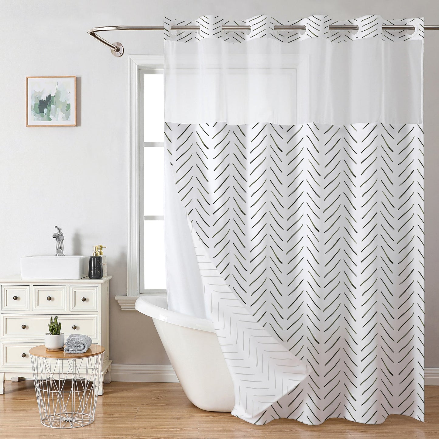 Doppellagiges Duschvorhang-Set mit Futter – Abnehmbar, Ohne Haken, Weißer Waffel-Design🚿🛁