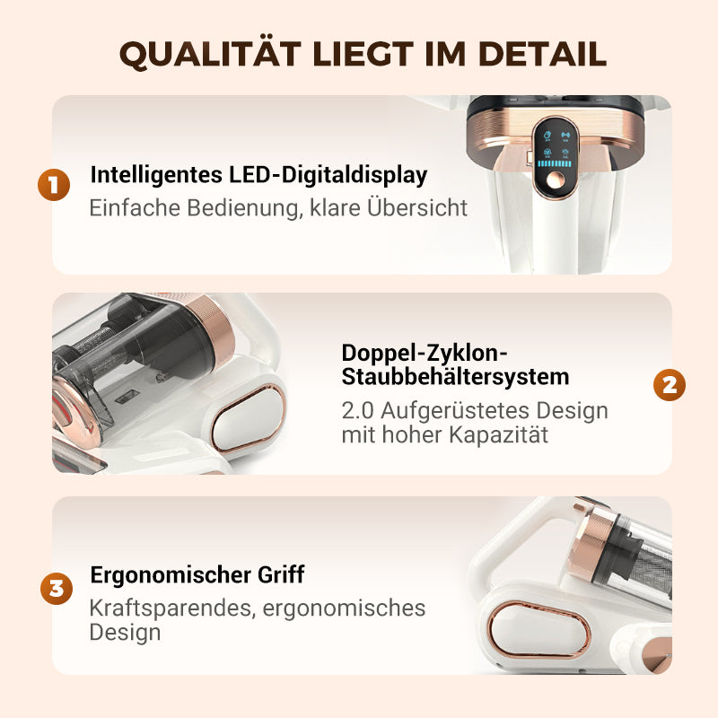 Staub- und Milbenentferner mit Doppelkamm-Filter – Starker Saugkraft, UV-Licht und Vibrationsbürste für Hygiene & Reinigung