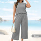 🍁Letzter Tag: 50% Rabatt✨2025 Neue Frauen Casual Cap Sleeve Top Wide Leg Crop Pants Zweiteilige Sets