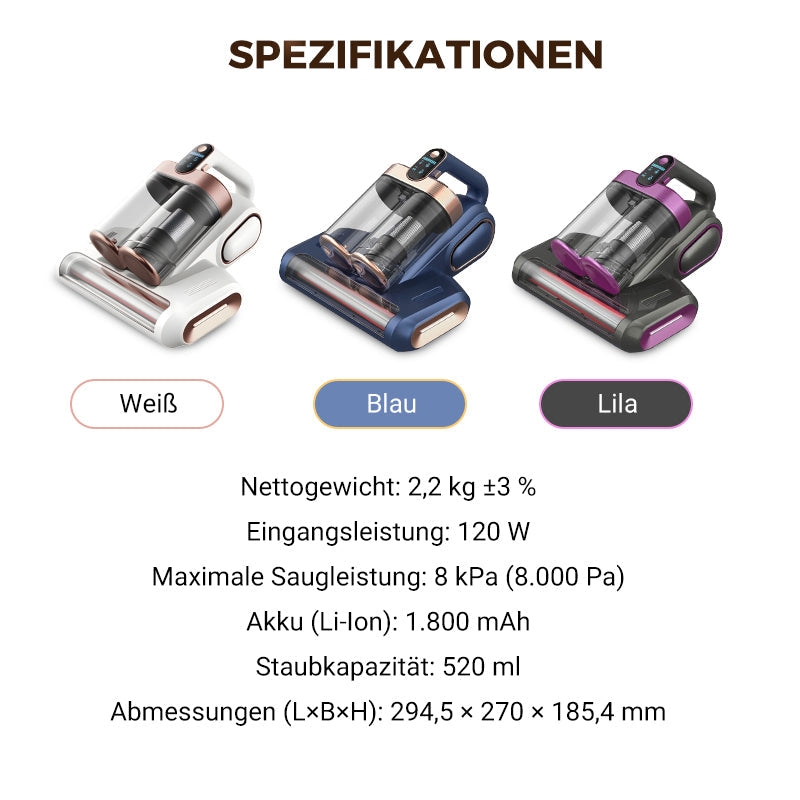 Staub- und Milbenentferner mit Doppelkamm-Filter – Starker Saugkraft, UV-Licht und Vibrationsbürste für Hygiene & Reinigung