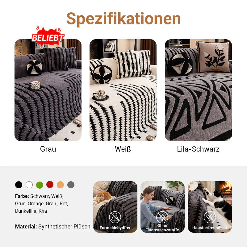 🛋️ 50% RABATT 2025! ✨ Plüsch Sofaüberwurf - Extra Dicke & Rutschfeste Decke mit Elastischen Kanten für Herbst und Winter 🍂❄️