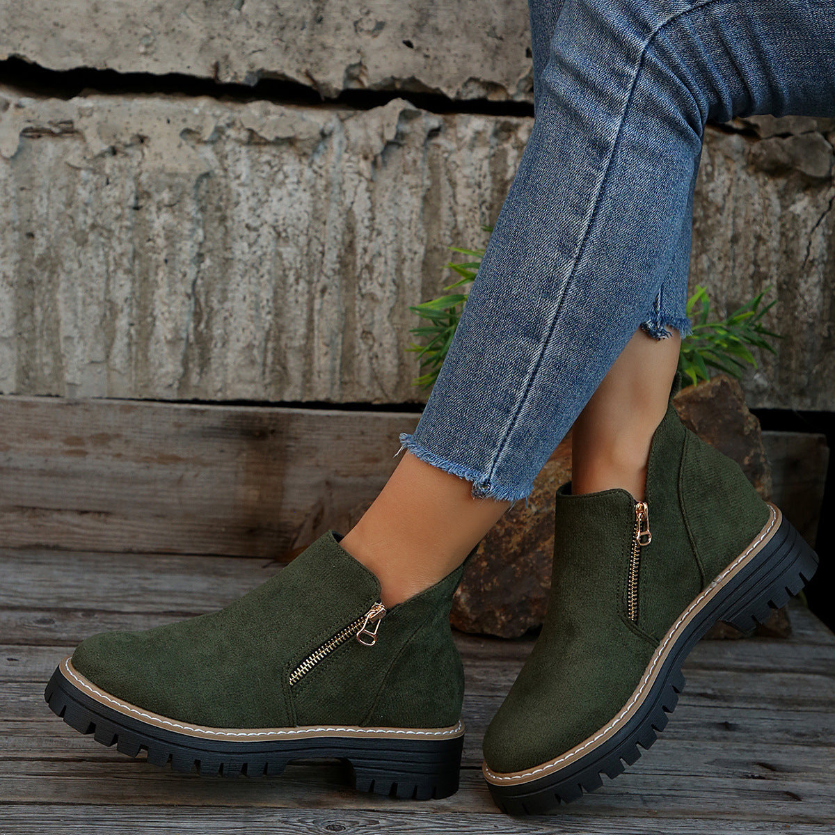 🥾✨Damenschuhe mit runder Spitze und Reißverschluss, für alle Fußformen geeignet