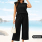 🍁Letzter Tag: 50% Rabatt✨2025 Neue Frauen Casual Cap Sleeve Top Wide Leg Crop Pants Zweiteilige Sets