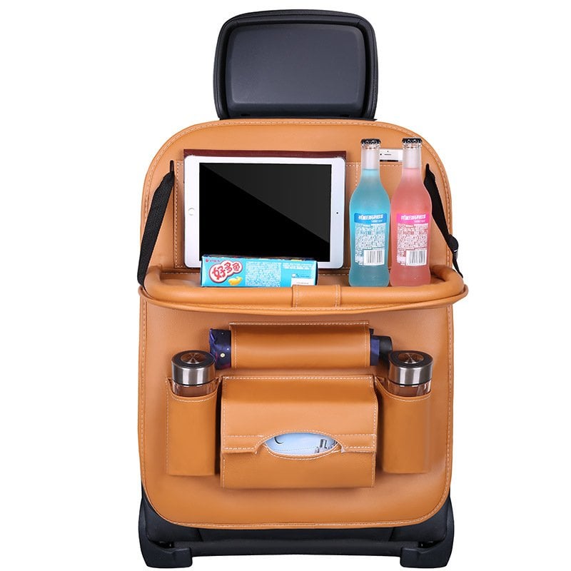 📢📢50 % Rabatt!! ⏰Auto Rücksitz Leder Organizer Aufbewahrungstasche mit faltbarem Tisch
