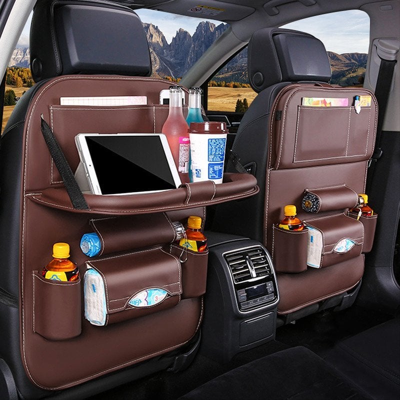 📢📢50 % Rabatt!! ⏰Auto Rücksitz Leder Organizer Aufbewahrungstasche mit faltbarem Tisch