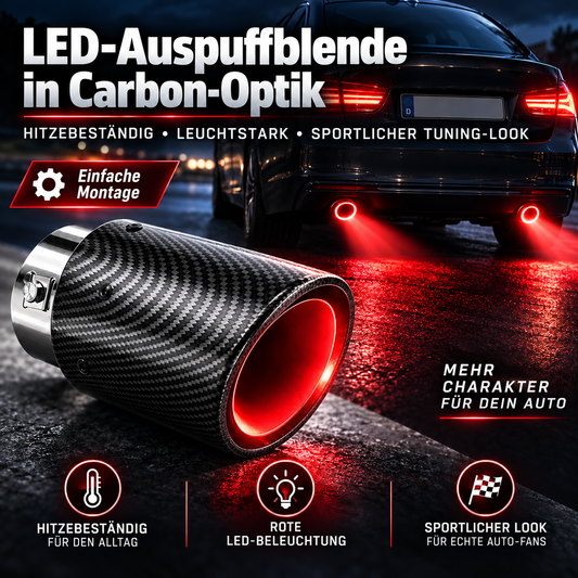 🚗 50% RABATT! 🔥 LED-Auspuffspitze – Rot/blau, Feuereffekt & Carbon-Optik ✨