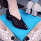 👡Slipper aus Mesh mit Kristallen und dickem Absatz