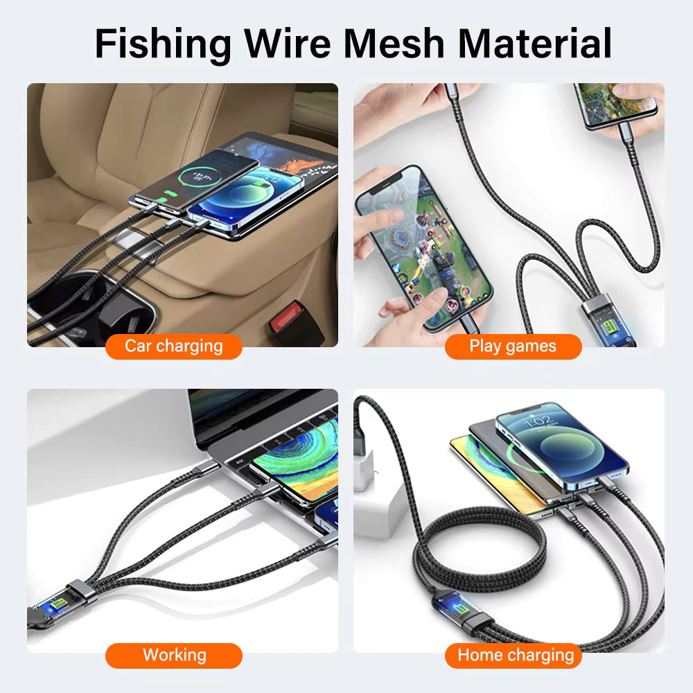 Transparentes, leuchtendes 3-in-1-Schnellladekabel