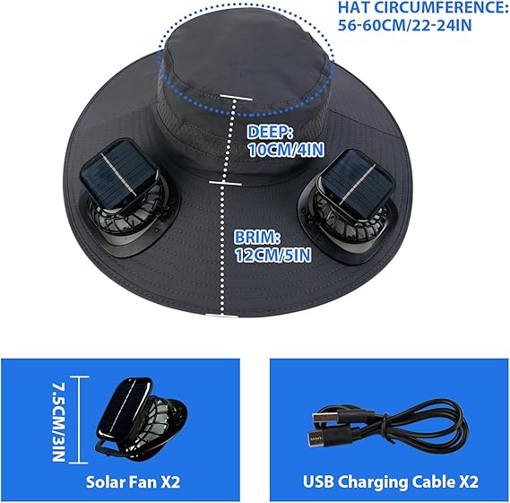 🧢 Solarenergie-Hut mit Ventilator – abnehmbarer, wiederaufladbarer Lüfter, großer Schirm, ideal für Wandern, Angeln & Outdoor ☀️