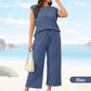 🍁Letzter Tag: 50% Rabatt✨2025 Neue Frauen Casual Cap Sleeve Top Wide Leg Crop Pants Zweiteilige Sets