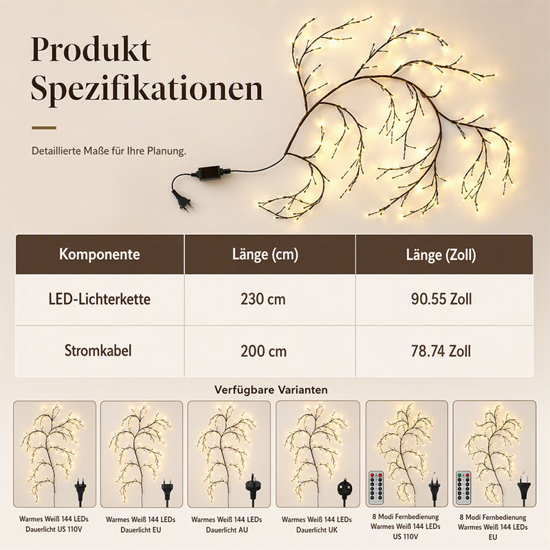 🌿 50 % Rabatt – Bunte LED-Lichterkette im Ranken-Design – flexibles, batteriebetriebenes Set mit 8 Modi – für Garten, Balkon, Zimmer & Partys 💡