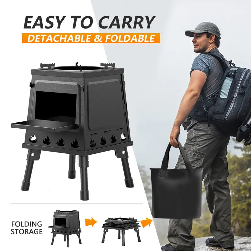 🔥 Faltbarer Outdoor-Holzofen – Tragbarer Campingkocher für Kochen, Grillen und Lagerfeuer mit Holz