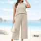 🍁Letzter Tag: 50% Rabatt✨2025 Neue Frauen Casual Cap Sleeve Top Wide Leg Crop Pants Zweiteilige Sets