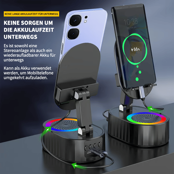5-in-1 Handyhalterung mit Bluetooth-Lautsprecher & LED-Licht – 360° drehbar 📱🔊
