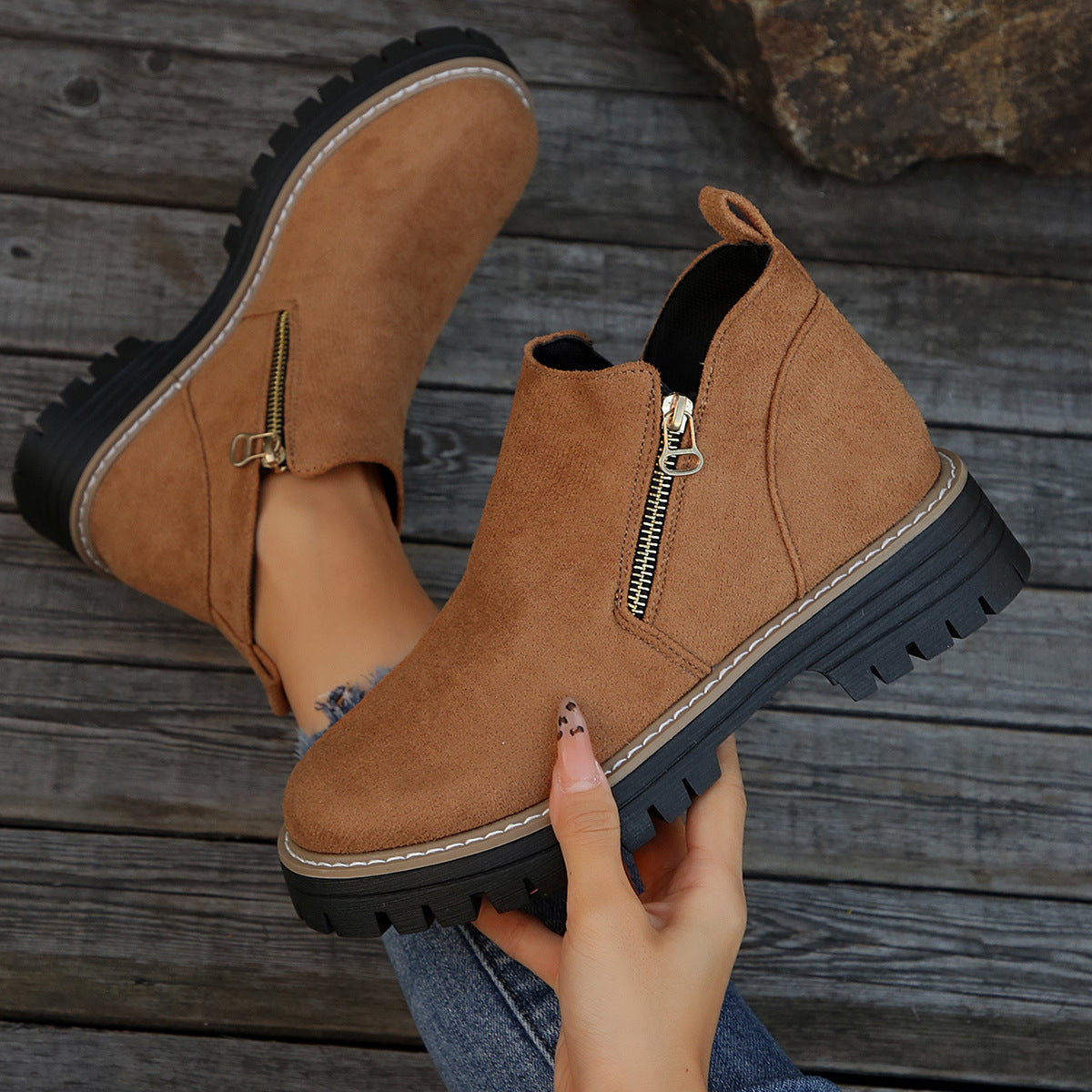🥾✨Damenschuhe mit runder Spitze und Reißverschluss, für alle Fußformen geeignet