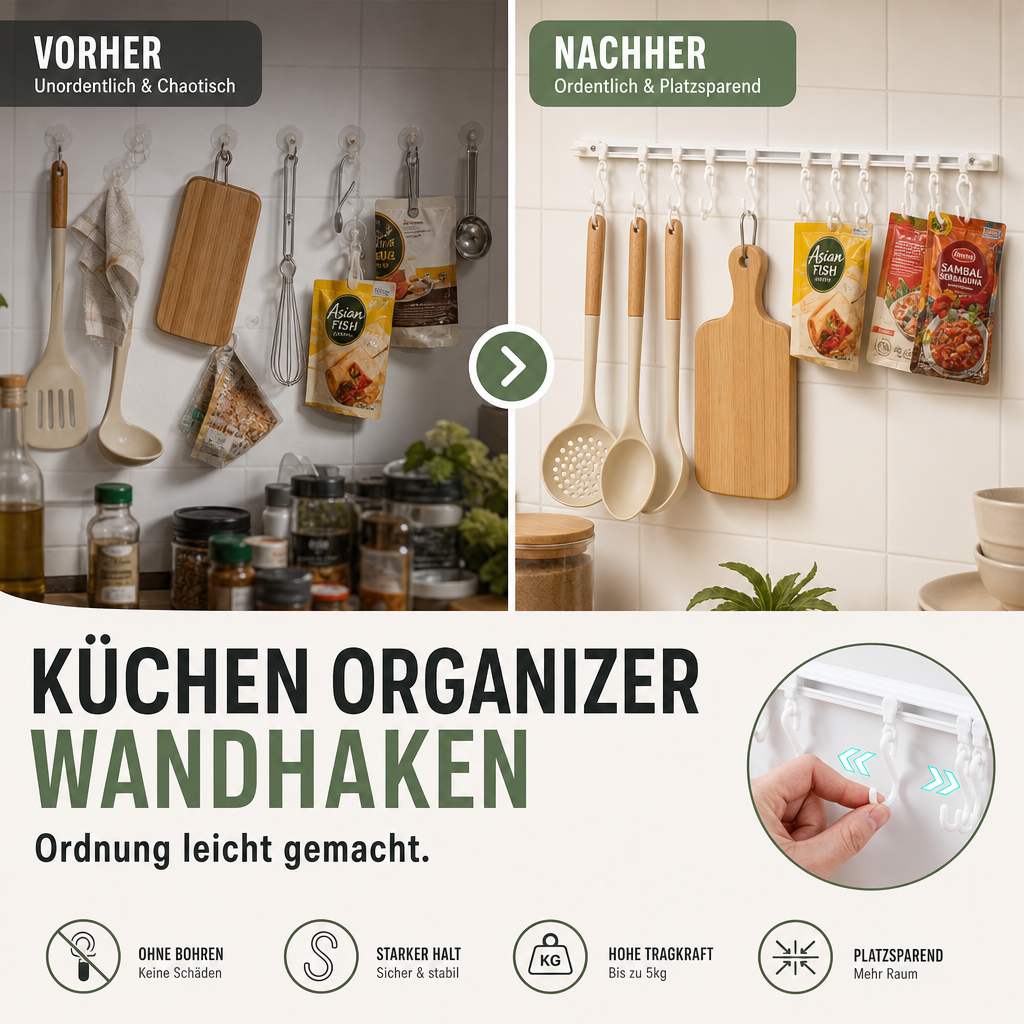 ✨ Multifunktionaler Haken ohne Bohren – wandschonend & verstellbar, für Küche, Bad & Zuhause