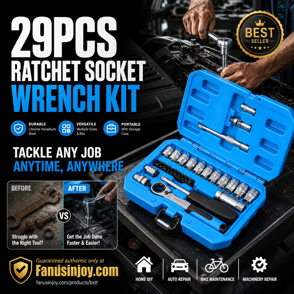 🛠️ 50% Rabatt – 29-teiliges Ratschen-Steckschlüssel-Set aus Chrom-Vanadium-Stahl, inkl. 11 Stecknüssen & 10 Bits, ideal für Auto & DIY