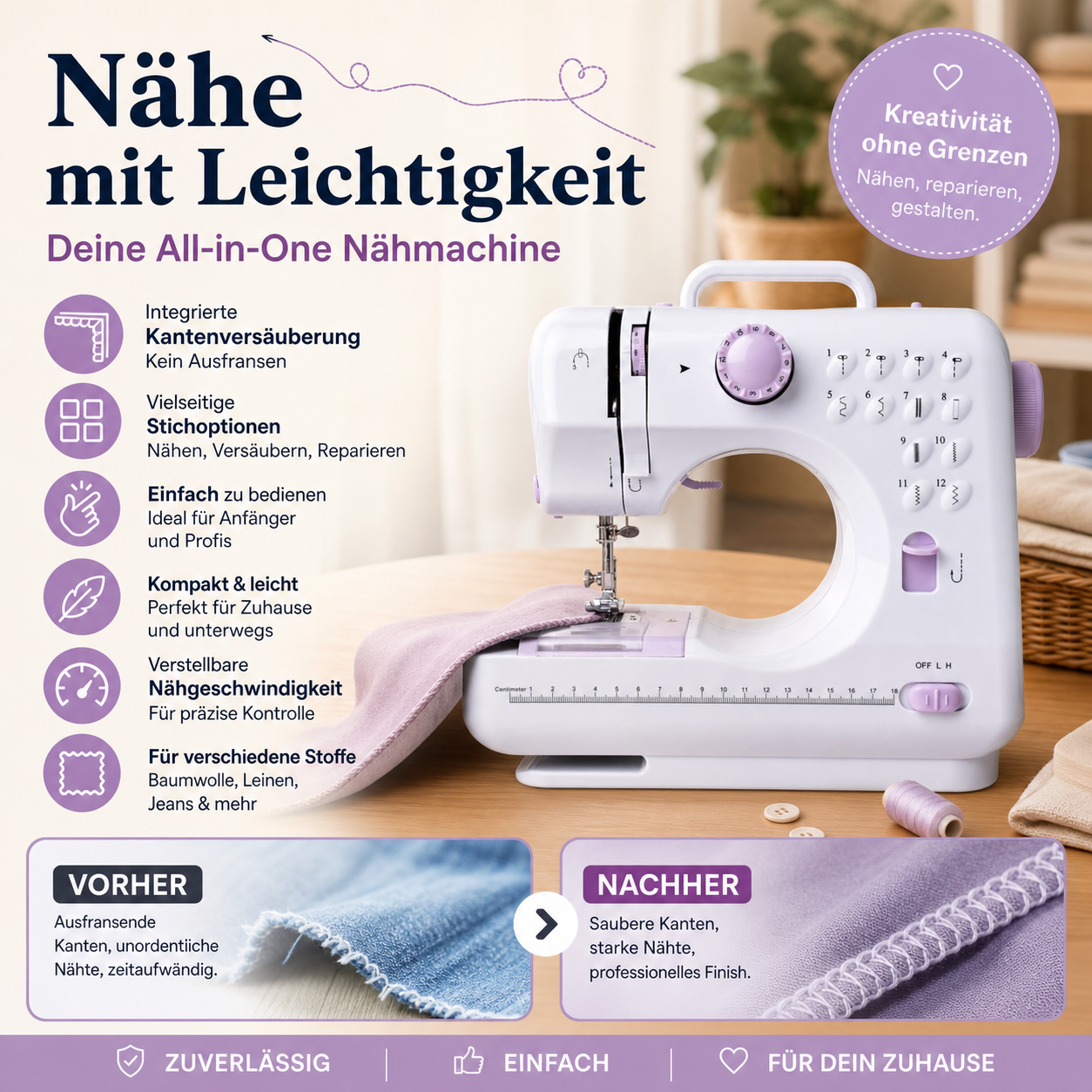 🛍️ 50 % Rabatt – Mini-Nähmaschine für Zuhause – vielseitig, robust & kompakt – mit 12 Stichen, ideal für Reparaturen & DIY-Projekte 🧵