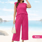🍁Letzter Tag: 50% Rabatt✨2025 Neue Frauen Casual Cap Sleeve Top Wide Leg Crop Pants Zweiteilige Sets