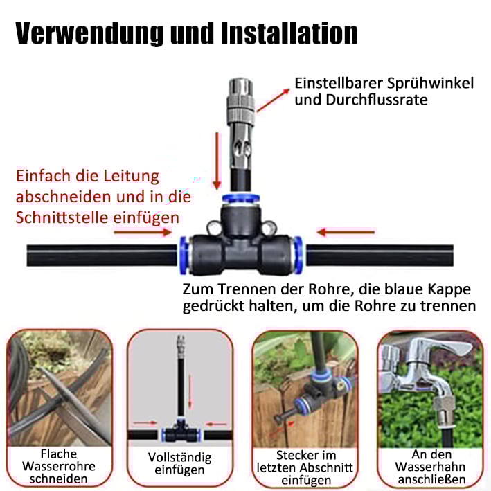 Garten-Bewässerungssystem mit verstellbaren 360°-Sprühdüsen – Automatische Beregnung, wassersparend (Jetzt 50% Rabatt)